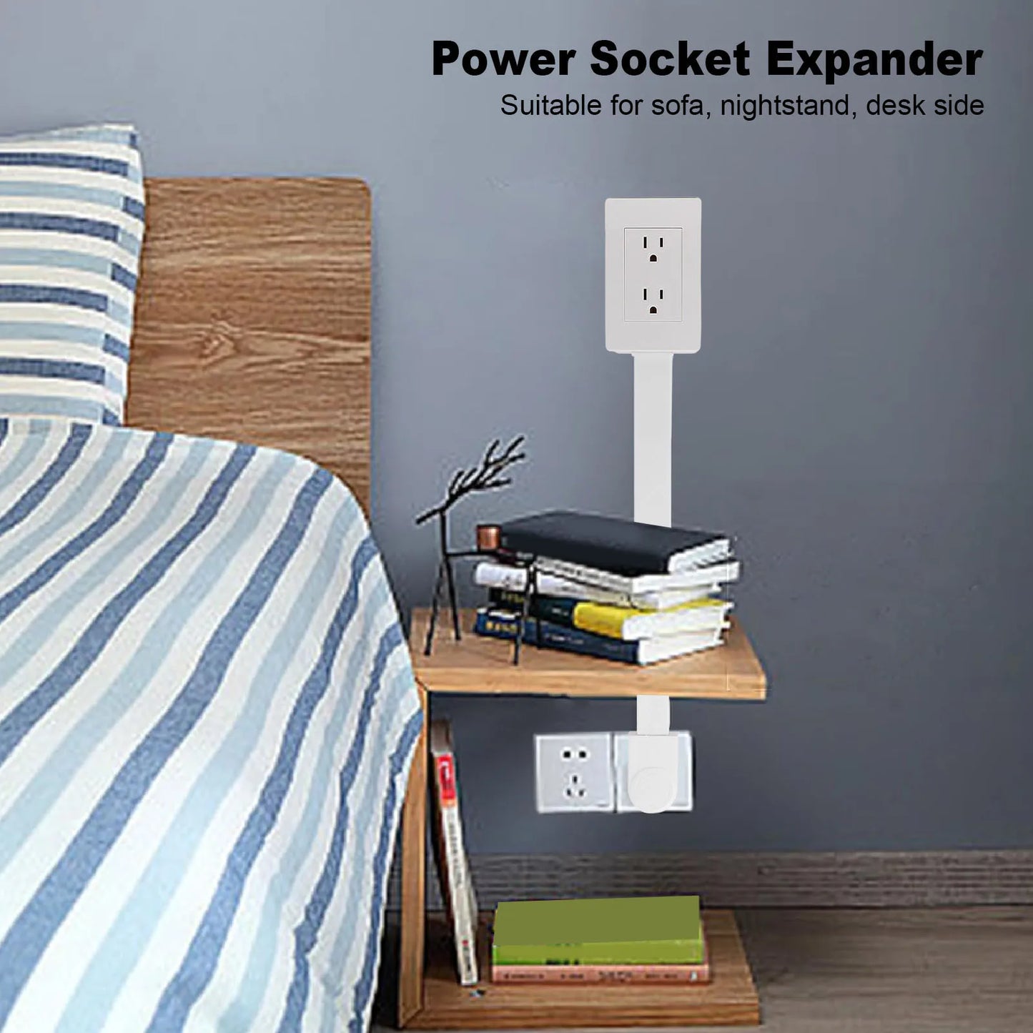 Rotatable Power Socket Expander – 3 Prong Adjustable Wall Power Strip